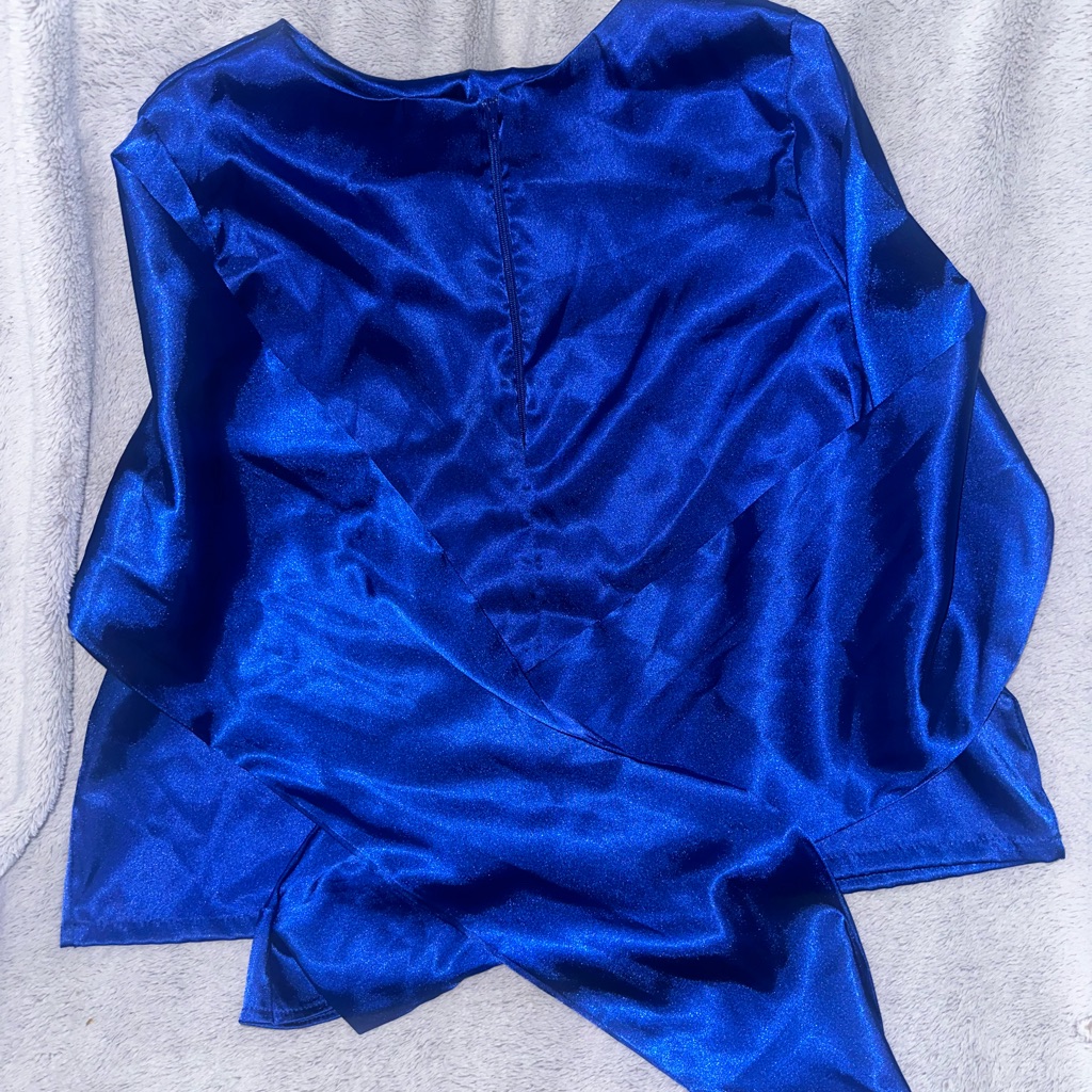 Royal Blue Long Sleeve Silk Quarter Zip Top